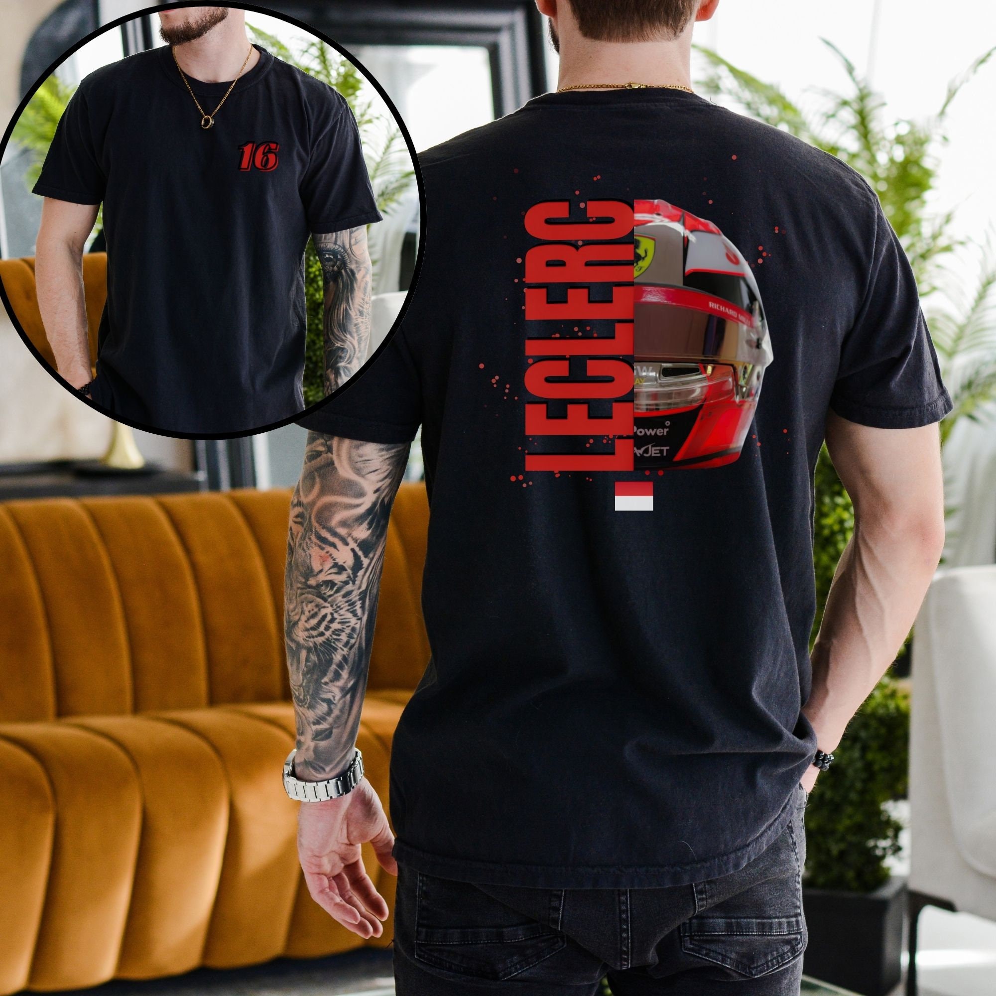 Charles Leclerc Shirt Charles Leclerc Tshirt with Leclerc Helmet and Charles Leclerc 16 Formula 1 Shirt for Leclerc Fan F1 Shirt Ferrari