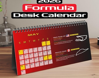 Calendario de Fórmula 1 de Ferrari Calendario de escritorio de Fórmula 1 para fanáticos de la F1 Temporada 2026 Calendario de F1 de Ferrari Regalo para fanáticos de la Fórmula 1 Ferrari