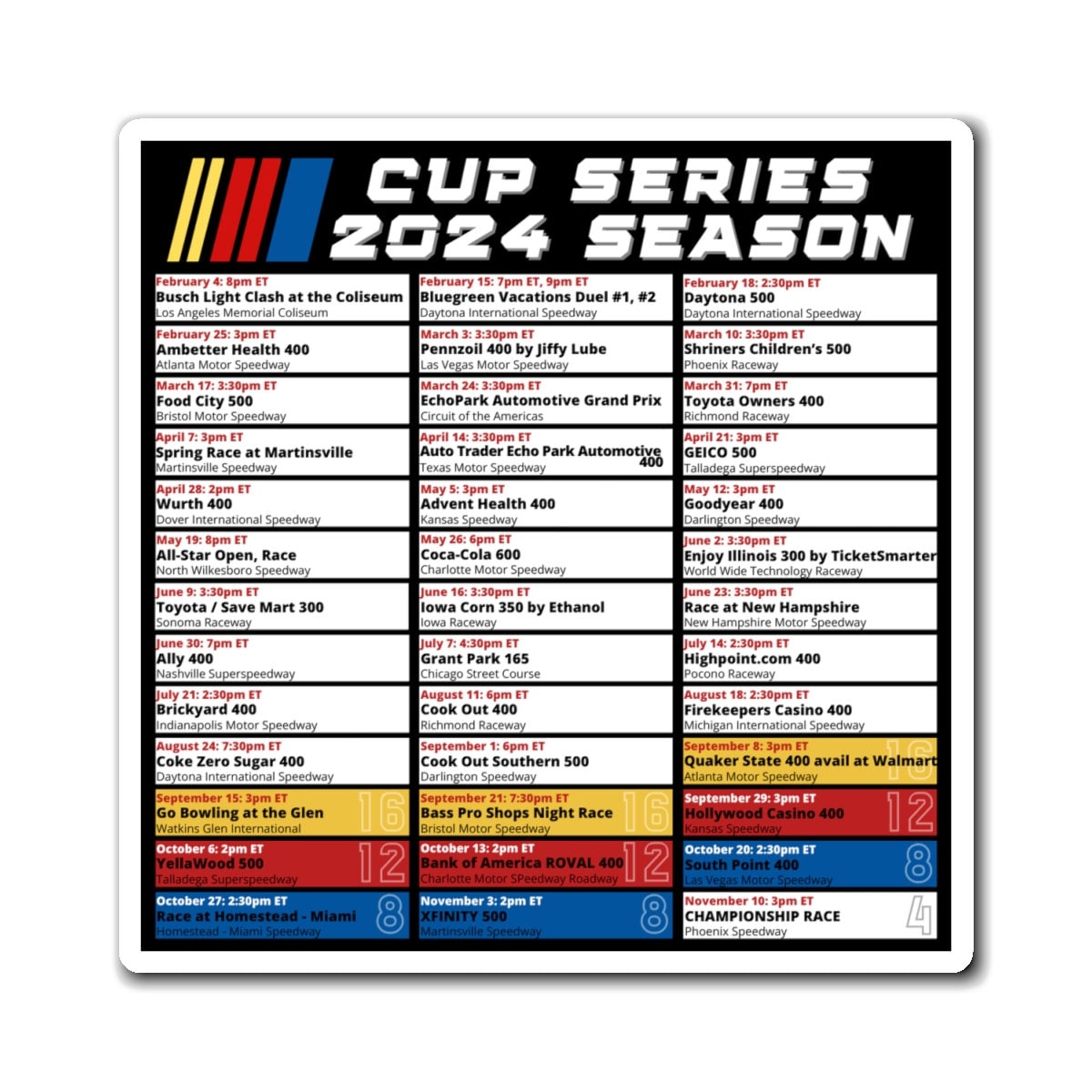  Nascar Calendar 2024 Nascar Magnet Nascar Gift Nascar 2024 Schedule 
