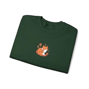 Fall Fox Embroidery Design Sweatshirt, Autumn Leaves, Cozy Crewneck, Woodland Animal Pullover, Forest Creature Sweater, Cute Wildlife Shirt