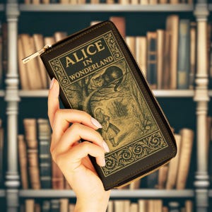 Buch-Geldbörse mit Alice im Wunderland für eine Vintage literarische Ästhetik