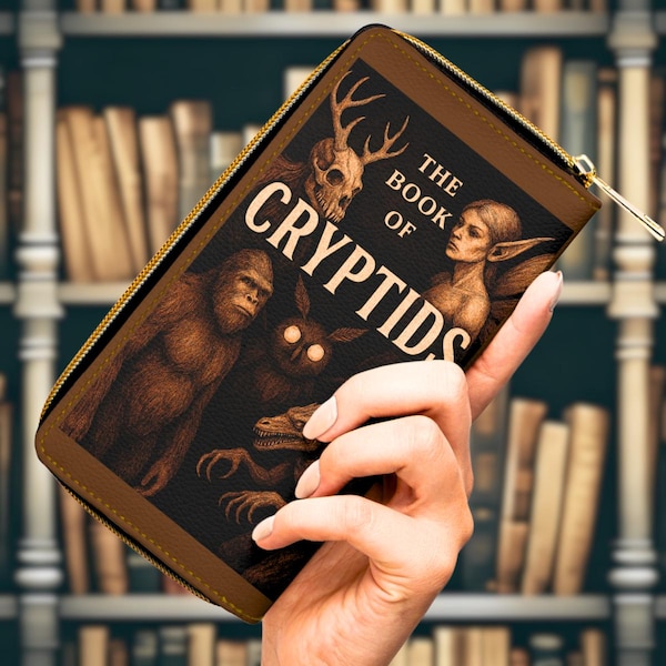 Book Wallet featuring Cryptids like the Wendigo, Bigfoot, Chupacabra, Mothman, and Fae for Lovers of Cryptozoology