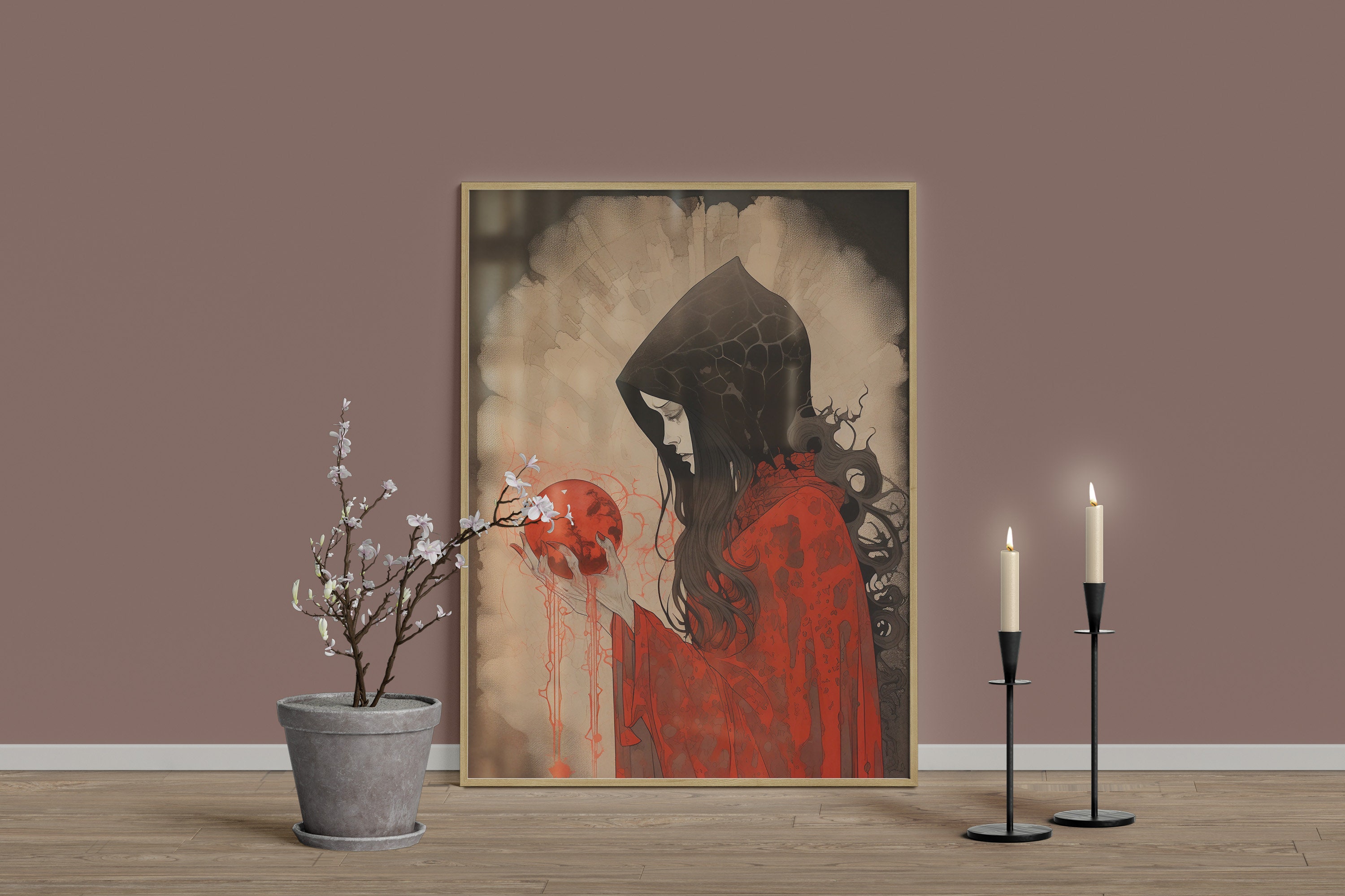 Scarlet Witch With Magic Ball Digital Wall Art Print Halloween Wall Decor Witchcraft Printable ...
