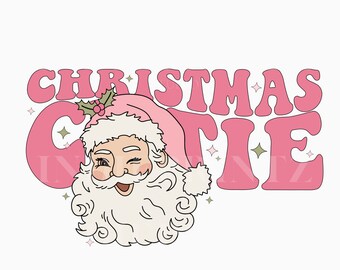 Simpatico Babbo Natale rosa in formato PNG, design retrò per le vacanze (download digitale)