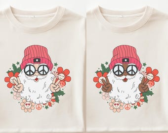 Bundle PNG Père Noël hippie rétro, signe de la paix Noël (téléchargement numérique)