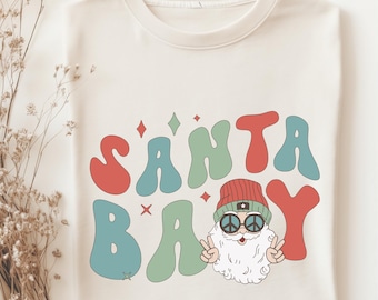 Hippie Santa PNG, Retro Christmas Design (Digital Download)