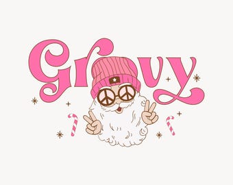 Père Noël rose groovy PNG, sublimation de Noël rétro (téléchargement numérique)