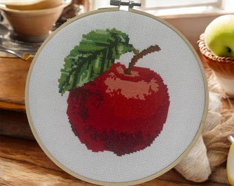 りんごページ 4枚 ミニクロスステッチパターン。りんご。クロスステッチチャート