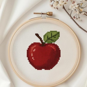 Red Apple Cross Stitch Pattern – Digital Download, Beginner Friendly, Simple Fruit Embroidery Chart, Modern PDF Pattern for Instant Download