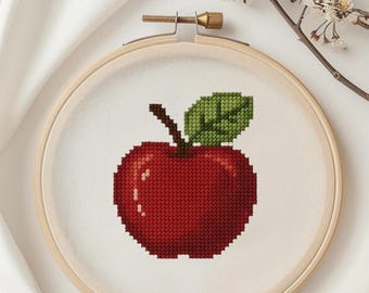ミニクロスステッチパターン。りんご。クロスステッチチャート