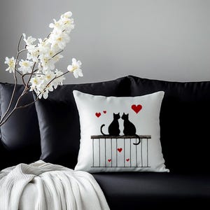 Padrão de ponto cruz de gatos amorosos em preto, branco e vermelho - fácil para iniciantes