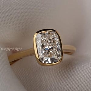 Elongated 2.50 CT Cushion Cut Moissanite Engagement Ring With Bezel Set Solitaire Wedding Ring Delicate Bridal Ring Anniversary Gift for her