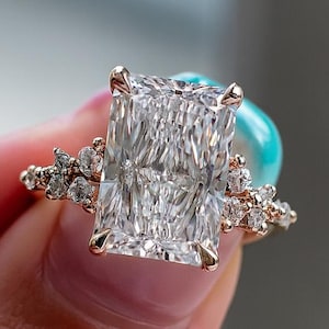 Elongated  2.75 CT Radiant Cut Moissanite Engagement Ring With Accent Stones Round diamond Antique Cluster Wedding Ring  Anniversary Gifts