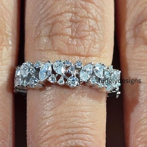 Einzigartige Birne Marquise Oval Cut Moissanite Eternity Band | Weißgold Band | Funkelnde Breite Band Brautring | Mosaik Diamant Band für Frauen