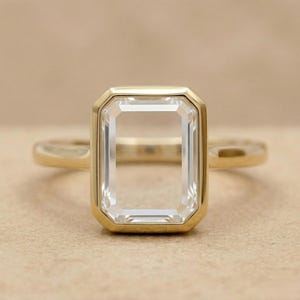 Portrait Cut Diamond Ring Rectangle Flat Diamond Engagement Ring Bezel Set Art Deco Gold Ring Minimalist Unique Bridal Ring Gift for Her