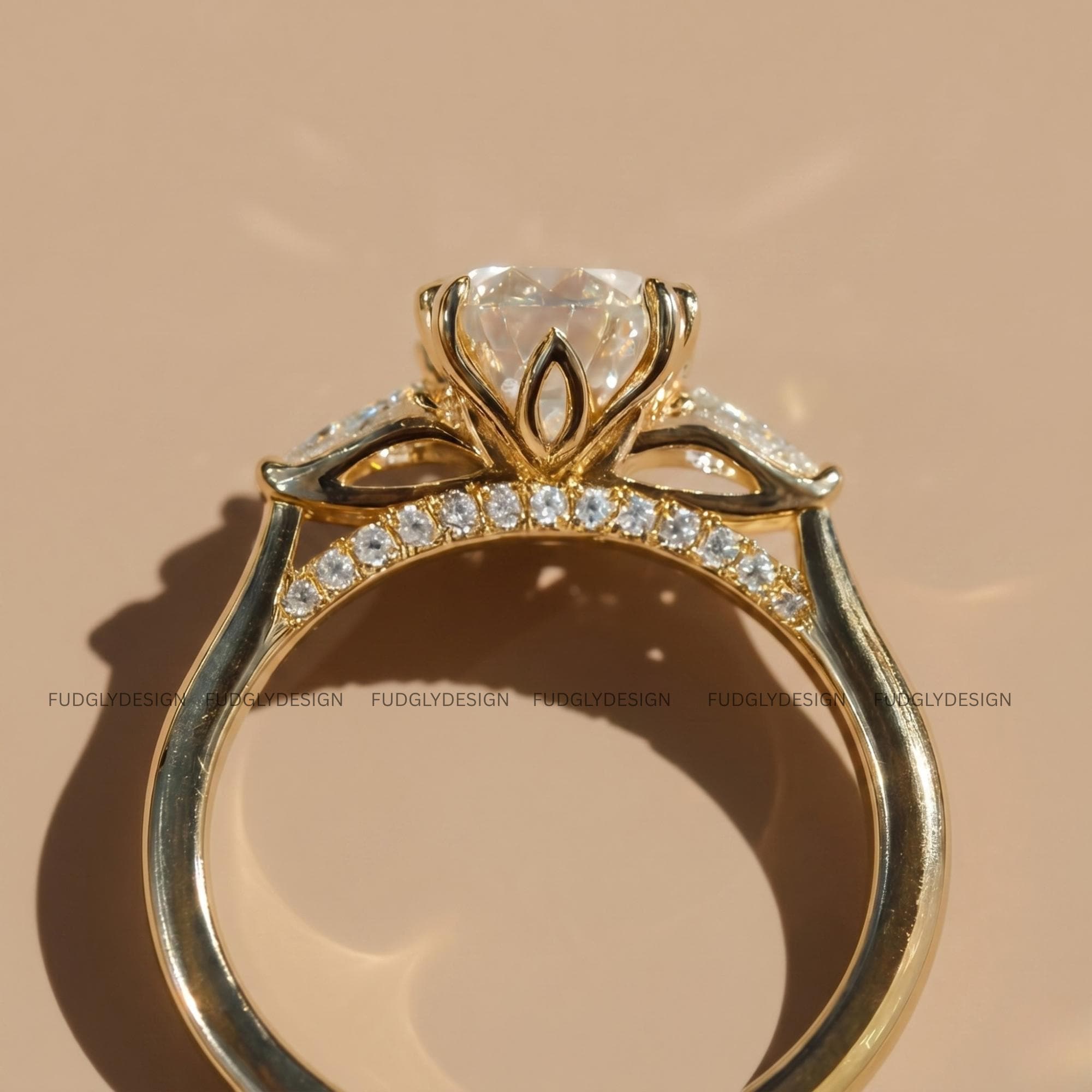 Oval Cut Moissanite Engagement Promise Ring in Solid Yellow Gold With ...