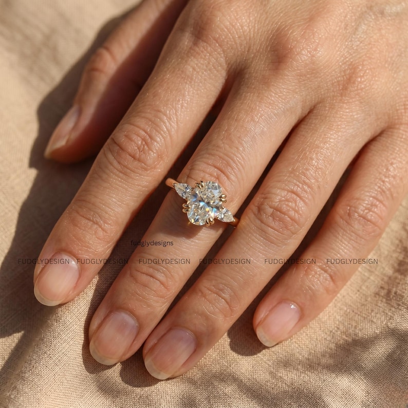 Oval Cut Moissanite Engagement Promise Ring in Solid Yellow Gold With ...