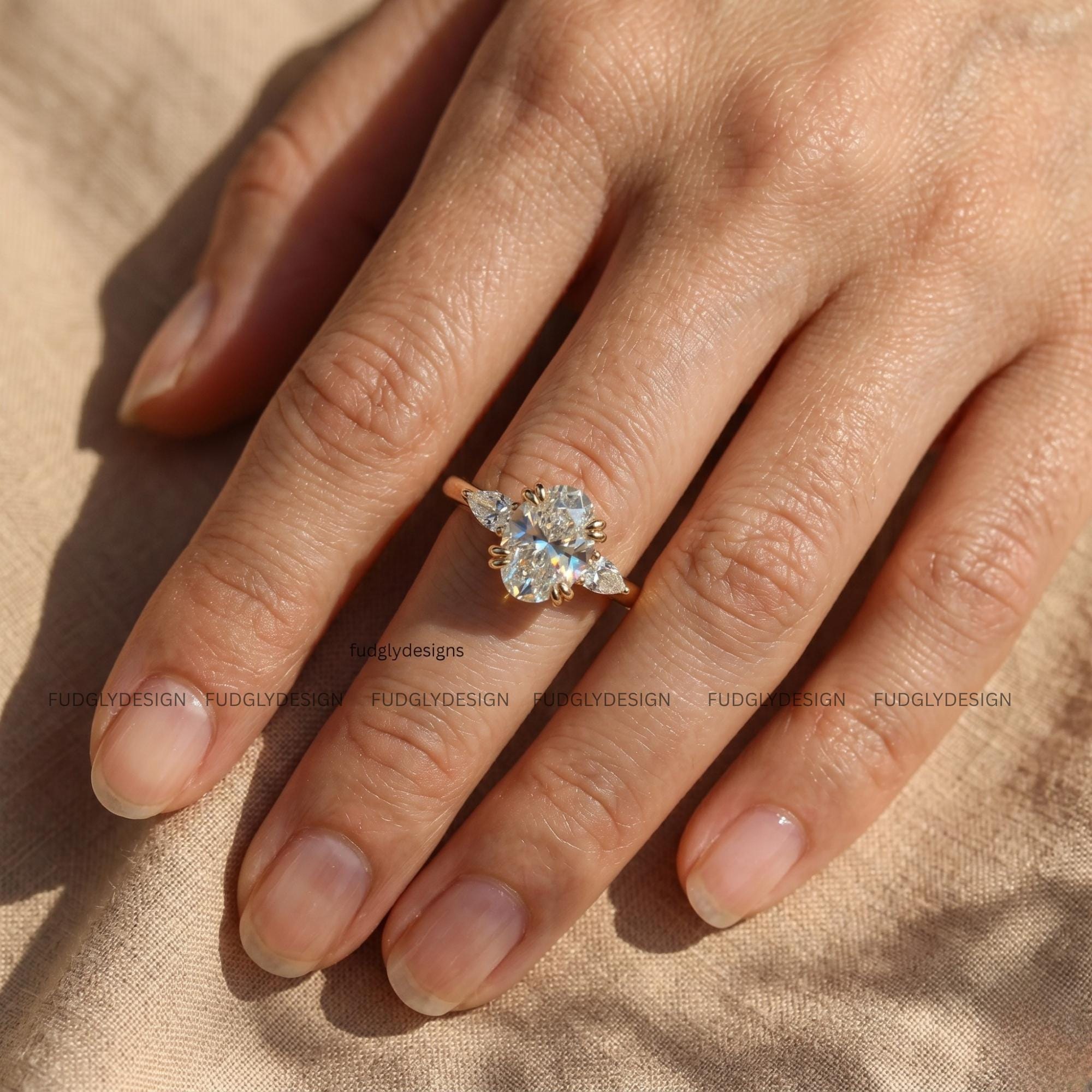 Oval Cut Moissanite Engagement Promise Ring in Solid Yellow Gold With ...