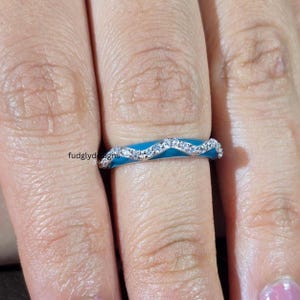 Fancy Wave Enamel Ring | 14K Solid White Gold Ring | Modern Diamond Accent Ring | Artistic Modern Ring for Her | Unique Blue Ring For Her