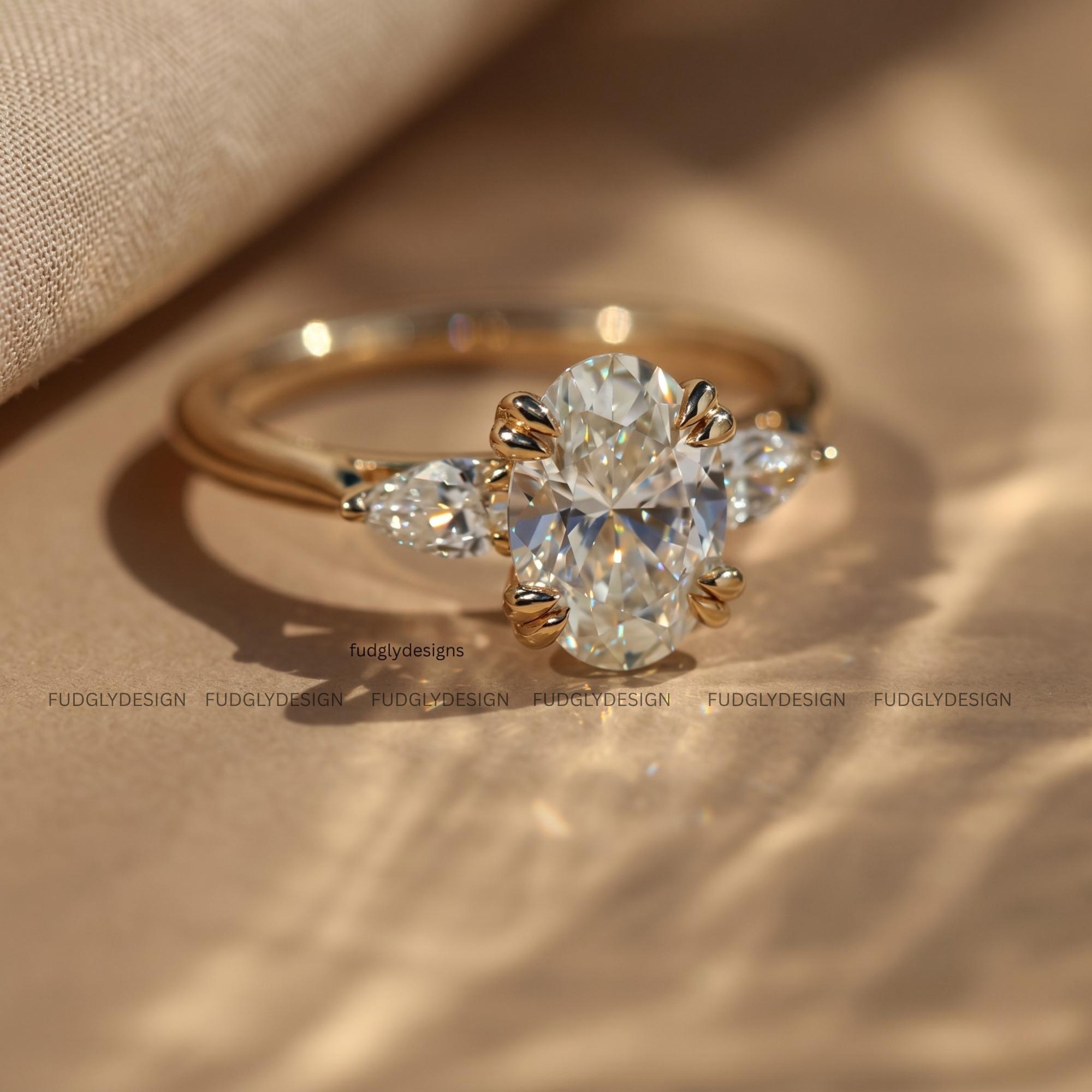 Oval Cut Moissanite Engagement Promise Ring in Solid Yellow Gold With ...