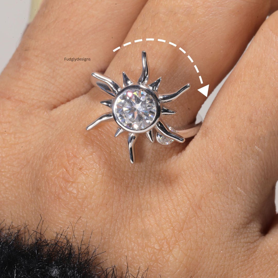Sun Fidget Spinner Ring Dainty Gold Spinning Bypass Ring Sterling ...