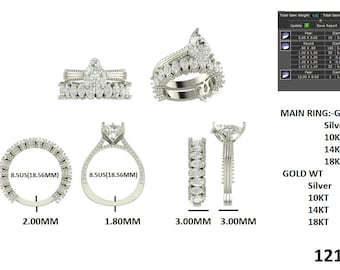 Anuncio personalizado para conjunto de anillos de boda con forma de pera tallada escalonada