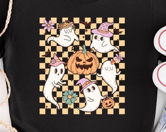 Retro Ghost Pumpkin Shirt Retro Halloween Gift for Her Retro Halloween Mom Shirt For Retro Halloween T Shirt for Halloween Retro