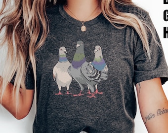 Three Pigeons Shirt, Funny Pigeon Shirt, Bird Graphic Tee, Gift for Bird Lover, Casual Wear, Gift for Animal Lover