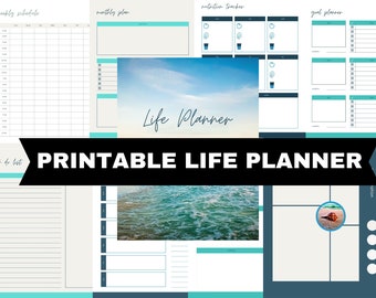 Beach Theme Life Planner, Goal Tracker, Printable Life Planner, PDF Planner, School Planner