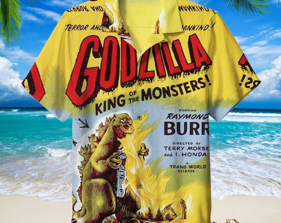 Godzilla Hawaiian Shirt Godzilla Button Shirt Vintage Hawaii Etsy