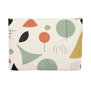 Mid Century Modern Seamless Sketch Pattern Accessory Pouch. Travel pouch. Retro vibe pouch. Retro geometric pouch