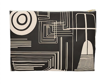Bauhaus Meet Mid Modern Accessory Pouch. Bold Pattern Pouch. Black and White Pouch.