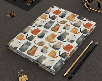 Boho Cat Hardcover Journal, Lined Sketch Notebook, Cat Lover Gift