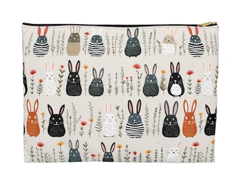 Bunny Print Zipper Pouch, Rabbit Cosmetic Bag, Travel Organizer