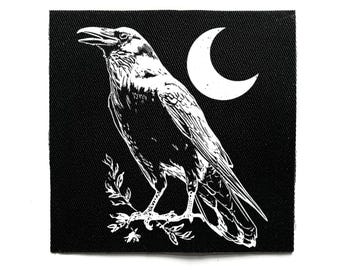 Crow Moon Punk Sew On Patch – Horror, Crust Punk, Folk, Goth, Battle Jacket Patches for Jackets & Bags