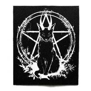 Occult Baphomet Cat Sew On Patch – Dark Cottagecore, Witchcraft, Goth, Battle Jacket Patches for Jackets & Bags – Printed DIY Accessory