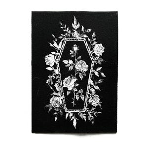 Gothic Rose Coffin Sew On Back Patch – Occult, Goth, Dark Academia Battle Jacket Patches for Jackets & Bags