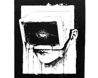 Weirdcore Dystopian Computer Aufnäher zum Aufnähen - Cyberpunk, futuristischer Sci-Fi Horror, gruseliger Horror Kampfjacken Aufnäher für Jacken & Rucksack