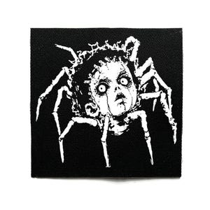 Creepy Doll Head Spider Sew On Patch – Horror, Crust Punk, Goth, Battle Jacket Patches for Jackets & Bags – Screen Printed DIY Accessory