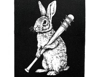 Parche para coser de conejo con bate de béisbol: estilo Weirdcore, Crust Punk y divertidos parches de batalla para chaquetas y mochilas.