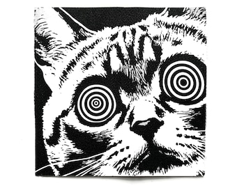 Trippy Cat Aufnäher zum Aufnähen – Psychedelic, Folk, Goth, Patches für Jacken & Taschen