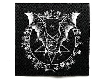Pentagram Bat Sew On Patch – Crust Punk, Dark Cottagecore, Goth, Occult Battle Jacket Patches for Jackets & Bags