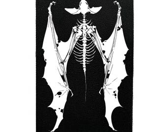 Creepy Bat Skeleton Sew On Patch – Horror, Crust Punk, Dark Cottagecore, Goth, Battle Jacket Patches for Jackets & Bags