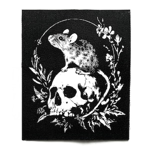 Patch à coudre Rat on Skull – Crust Punk, Cottagecore sombre, Weirdcore, Funny, écussons de veste de combat Goblincore