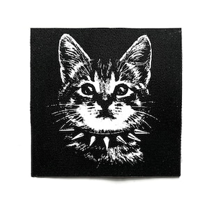 Punk Kitten Sew On Patch – Funny, Kawaii Goth, Weirdcore, Crust Punk, Gothic, Battle Jacket Patches for Jackets & Bags