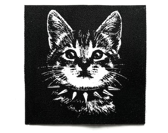 Punk kitten opnaaiende patch – grappig, kawaii goth, Weirdcore, Crust Punk, gothic, Battle Jacket-patches voor jassen en tassen