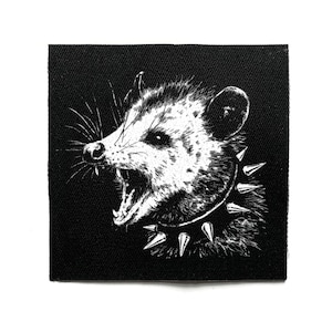 Punk Opossum Sew On Patch – Funny, Dark Cottagecore, Weirdcore, Crust Punk, Goth, Battle Jacket Patches for Jackets & Bags