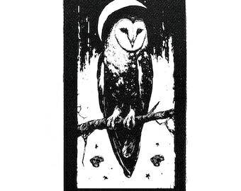 Mond Eule Aufnäher zum Aufnähen – Dark Cottagecore, Witchcraft, Witchy, Goth, Patches für Jacken & Taschen – Siebdruck DIY Accessoire