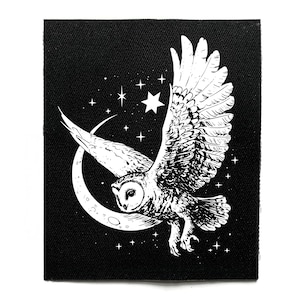 Moon Barn Owl Sew On Patch – Dark Cottagecore, Witchcraft, Witchy, Goth, Battle Jacket Patches for Jackets & Bags
