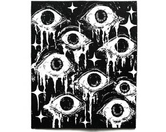 Patch « Horror Eyeballs » à coudre dans le dos – Crust Punk, creepy, Weirdcore, psychédélique gothique, écussons de veste de combat pour vestes et sacs